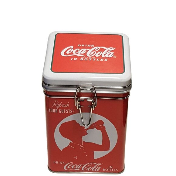 2015 Coke Coca-Cola Tin Box Company Canister Latch Top Refresh Your Guests Tin - Picture 2 of 7